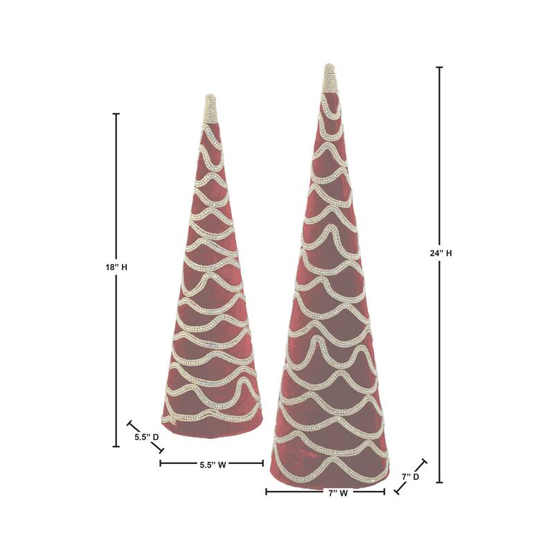 18-24" Velvet With Jewel Cone Tree Set of 2