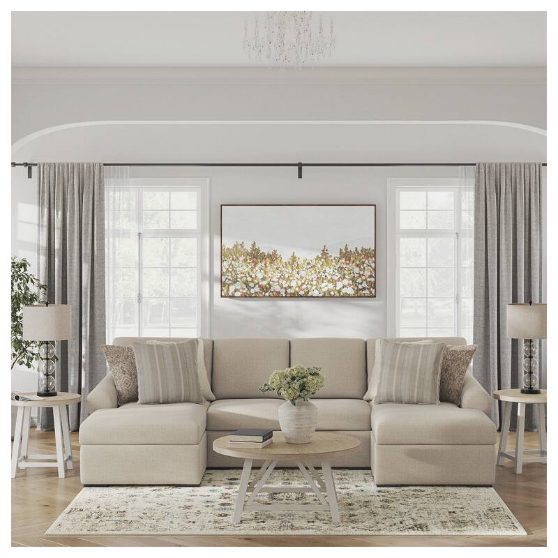 Signature Design by Ashley LadyMae Beige 3-Piece Sectional with Chaise - 130" W x 69" D x 40" H - Beige - Symmetrical