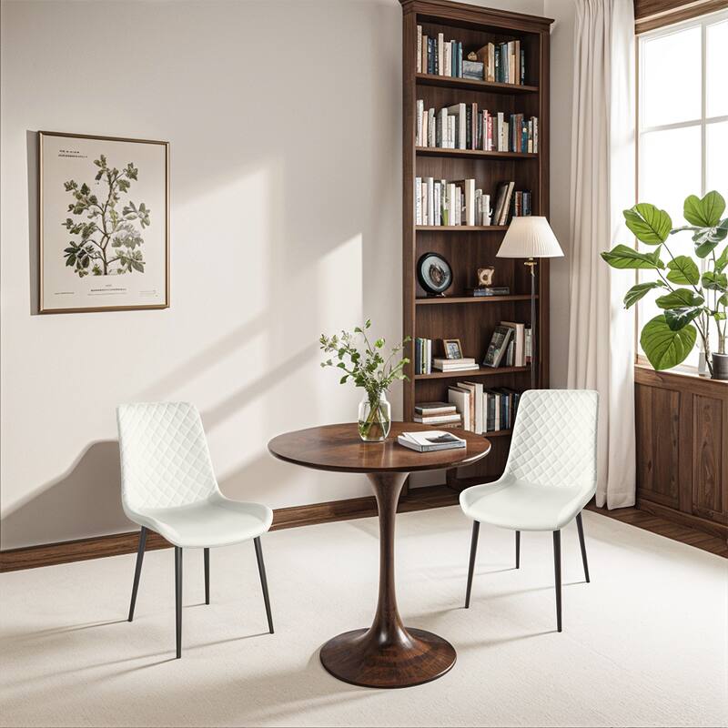 Leather Dining Chair Coffee Chair Reception Chair Set of 4 Accent Chair White Armless Chair with Metal Lges