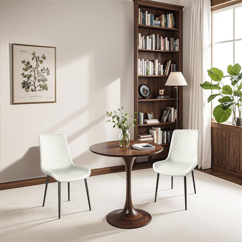 Upholstered Armless Chair Kitchen Chair Set of 2 Dining Chair Side Chair Office Chair with Metal Legs - White