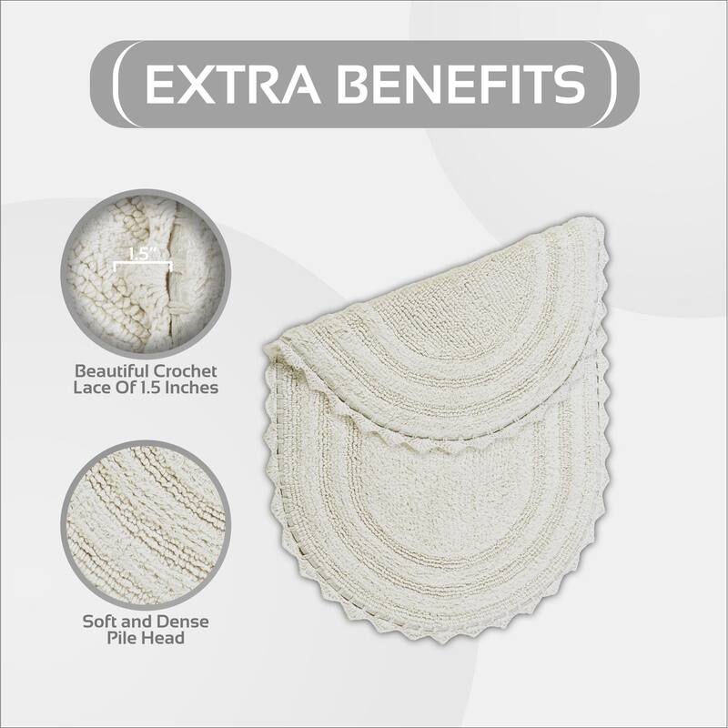 Better Trends Oval Bath Rugs Set 100% Cotton Soft & Water Absorbent Tufted Bathroom Rug for Shower, Sink Bath Mats Lilly Crochet