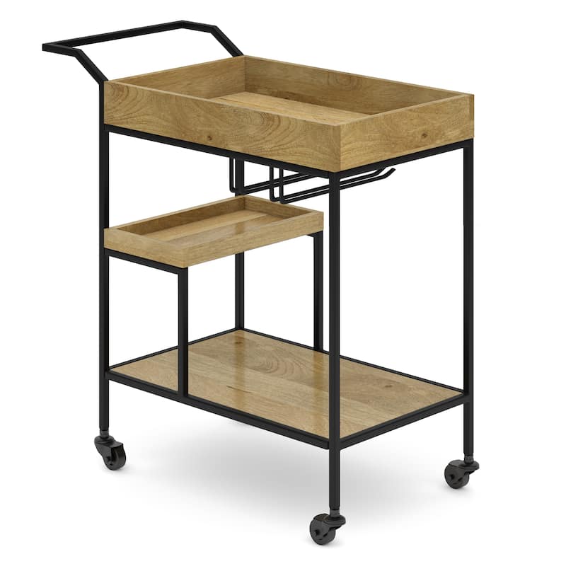 WYNDENHALL Lintz 29 inch Industrial Contemporary Bar Cart in Natural - 15" d x 28.5" w x 31" h