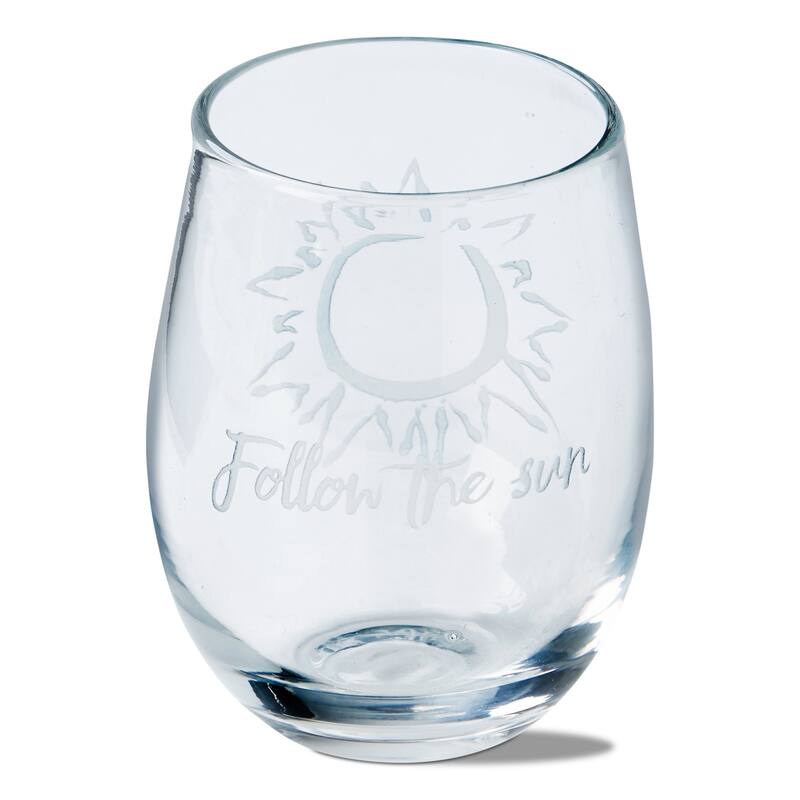 16 oz. Follow The Sun Sentiment Etched Clear Glass Stemless Wine Drinkware Hand Wash Beverage Glassware