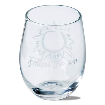 16 oz. Follow The Sun Sentiment Etched Clear Glass Stemless Wine Drinkware Hand Wash Beverage Glassware