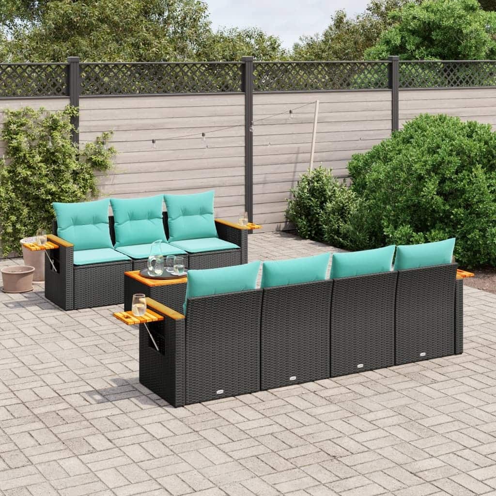 vidaXL 8 Piece Patio Sofa Set with Cushions Black Poly Rattan - 21.7x27.2x24.4