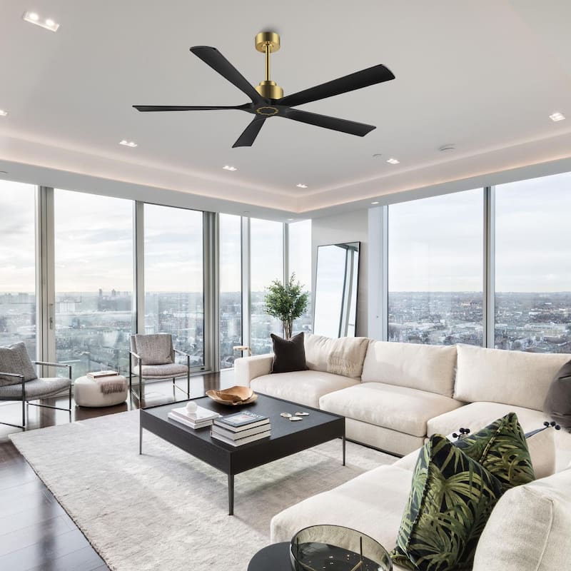 WINGBO 60" Solid Wood DC Motor Indoor Ceiling Fan with Remote· - Gold and Black