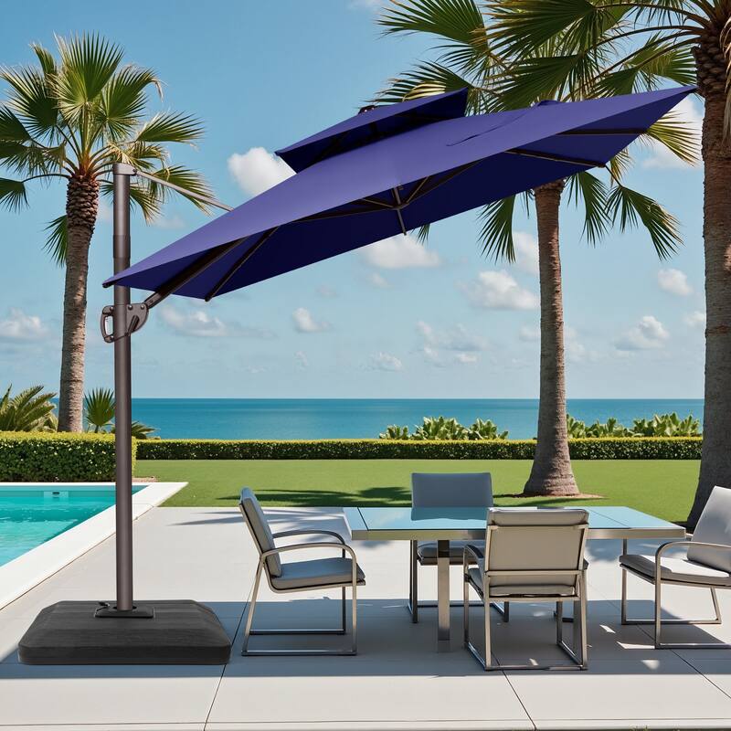 VredHom 9x11 FT Rectangular Outdoor Patio Double Top Cantilever Umbrella with Weight Base