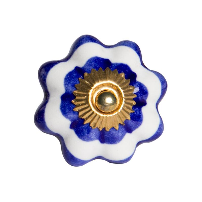 Set of 8 Blue and White Ceramic Drawer Pull Knobs for Cabinets - 1.50” x 1.50” x 1.50”