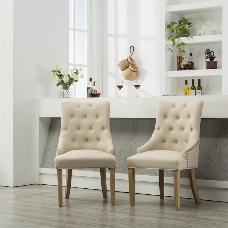 Button Tufted Solid Wood Wingback Chairs with Nail Heads, Set of 2