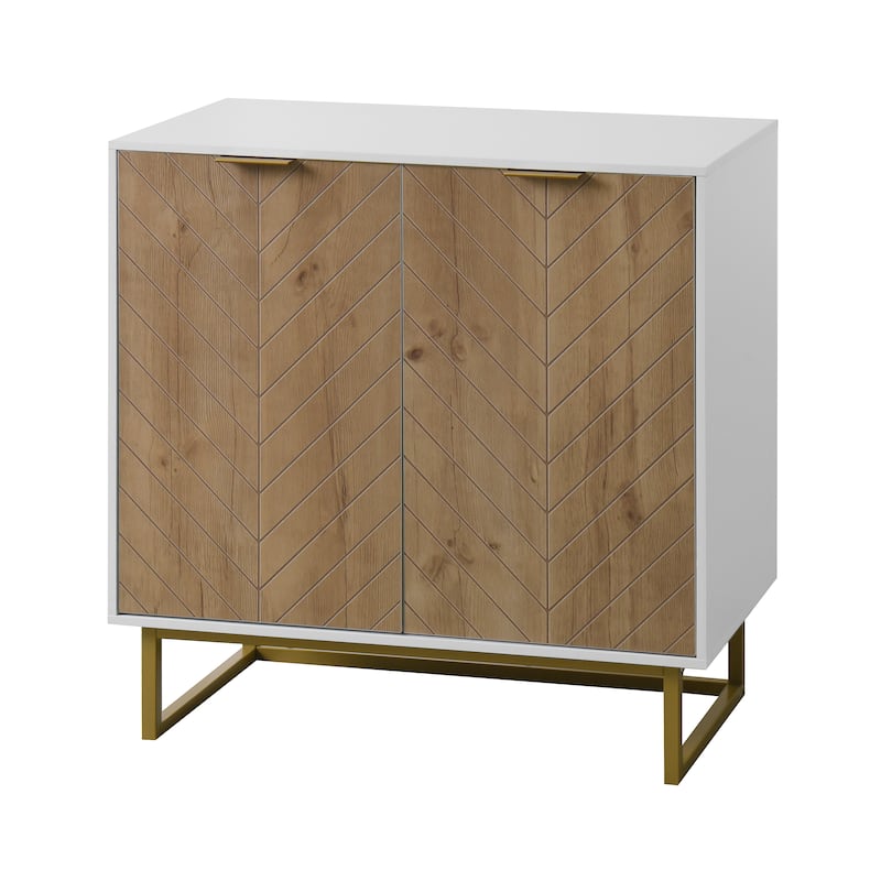 White and Gold Storage Cabinet with 2 Doors, Modern Buffet Sideboard Cabinet, Kitchen Buffet Cabinet