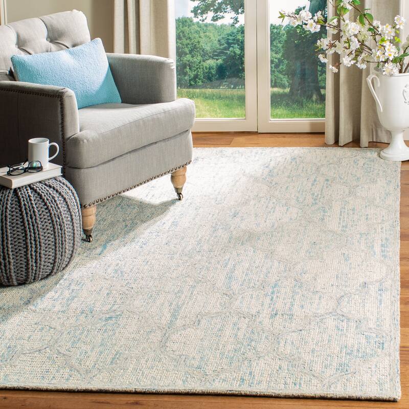 SAFAVIEH Handmade Abstract Henrietta Modern Trellis Wool Area Rug - 2'3" x 4' - Ivory/Light Blue - Rectangle