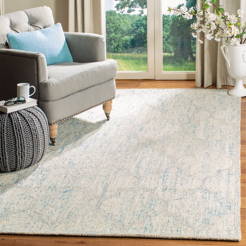 SAFAVIEH Handmade Abstract Henrietta Modern Trellis Wool Area Rug - 4' x 6' - Ivory/Light Blue - Rectangle