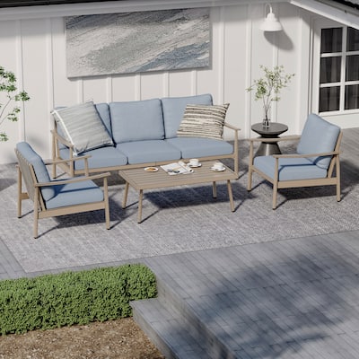 5-Person Aluminum Patio Conversation Set with Webbing Chair Back and Cushions
