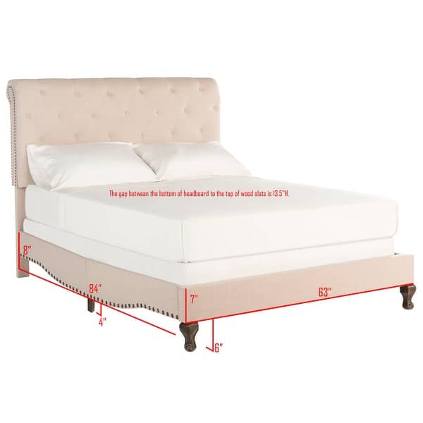 SAFAVIEH Hathaway Light Beige Linen Upholstered Tufted Rolled Back Bed (Full)