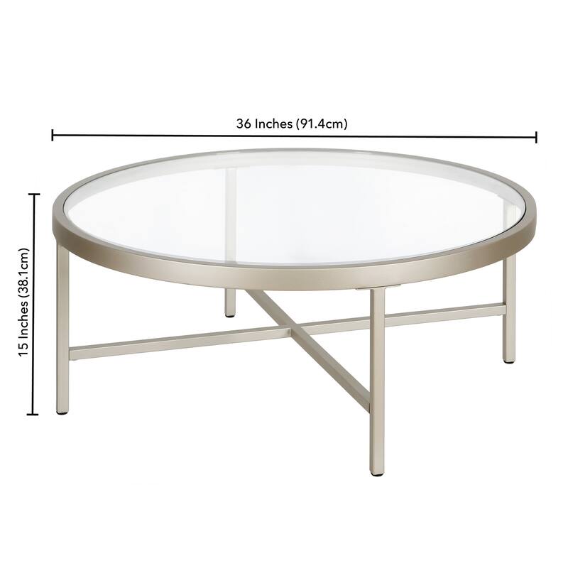 Xivil Contemporary Round Glass Top Steel Coffee Table