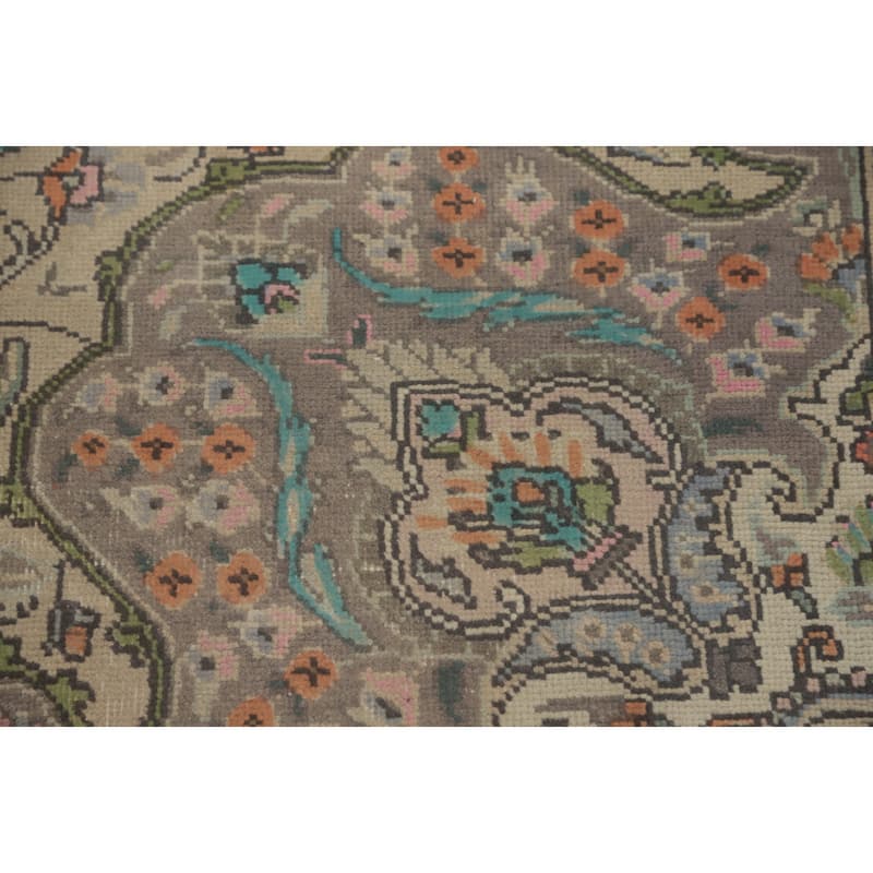 Hand Knotted Oriental 100% Wool Carpet Traditional Floral Beige & Ivories Tabriz Area Rug - 9' 6'' X 6' 8''