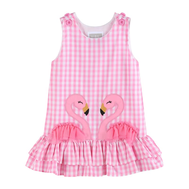 Lil Cactus Pink Gingham Flamingo Tulle Ruffle Dress