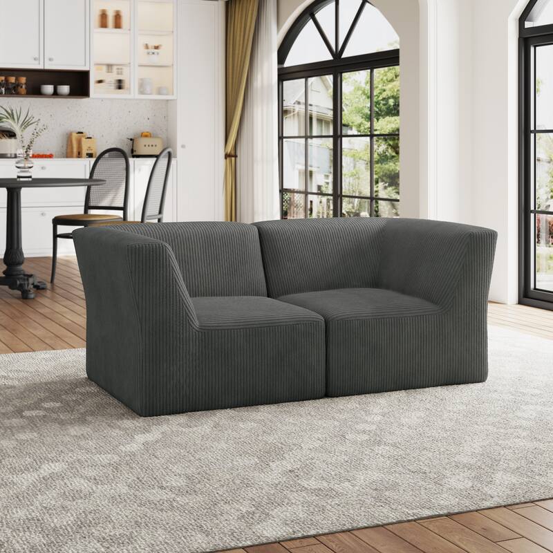 Modern Corduroy Fabric Loveseats Sofa Sectional Sofa - GRAY/2 PIECE