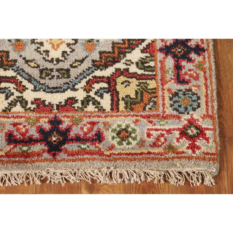 Hand Knotted Oriental 100% Wool Carpet Traditional Medallion Greys & Charcoal Heriz (serapi) Area Rug - 3' 0'' X 2' 0''