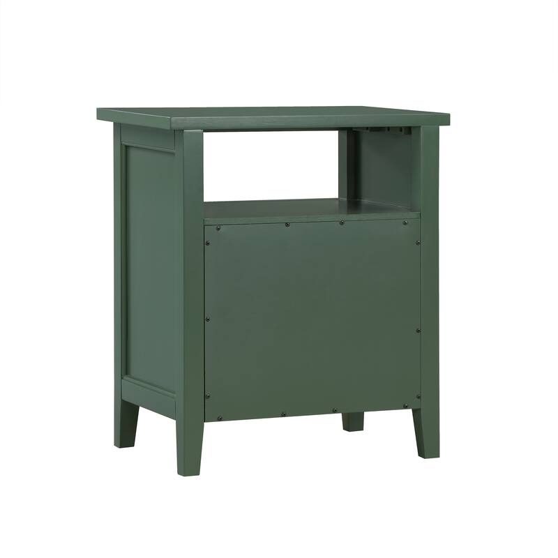 2- Drawer Nightstand with Nickel Knobs and Open Shelf Solid Wood Construction