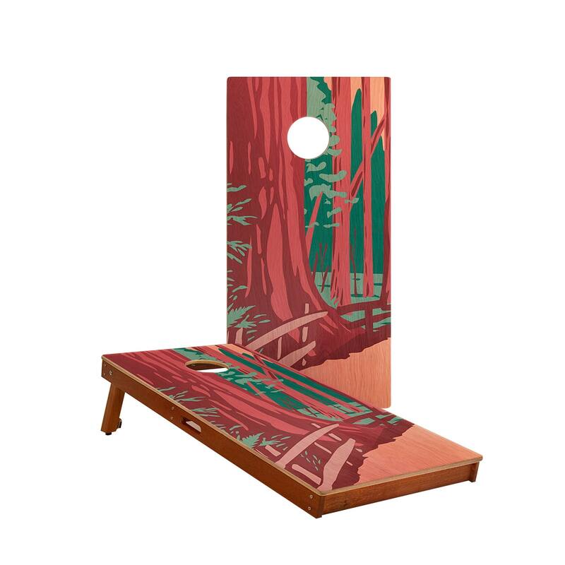 Redwoods National Park Solid Mahogany All-Weather Cornhole Boards - Resin Bags - Add LED Lights