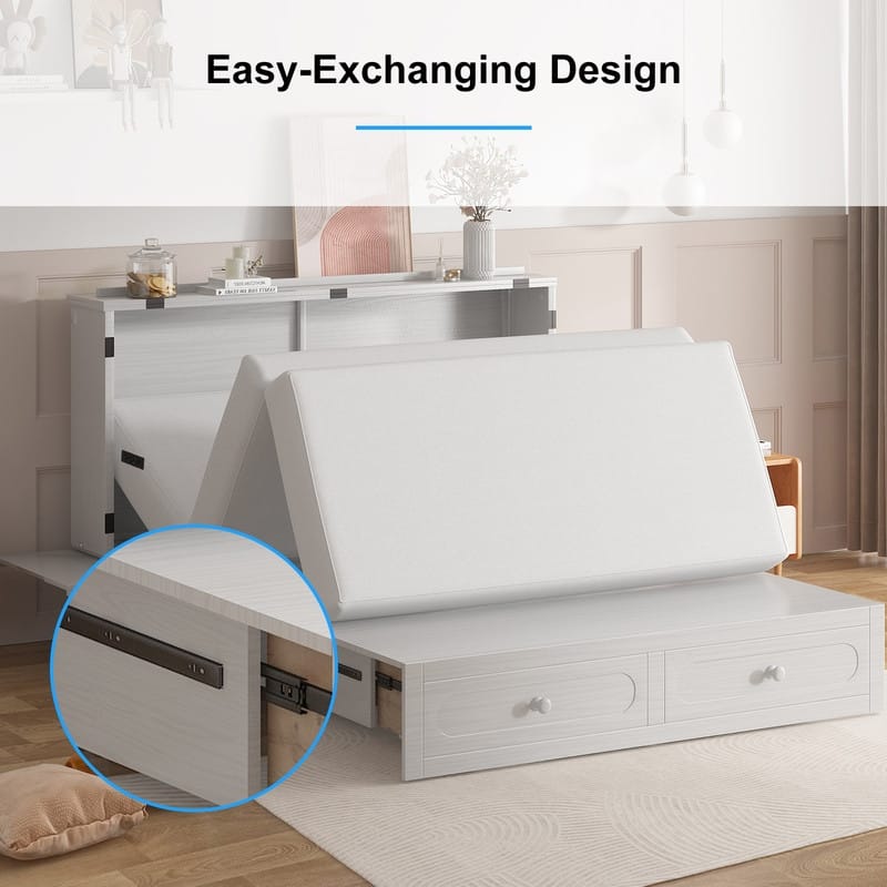 Mixoy Murphy Bed,Cube Foldable Cabinet Bed with Charging Station