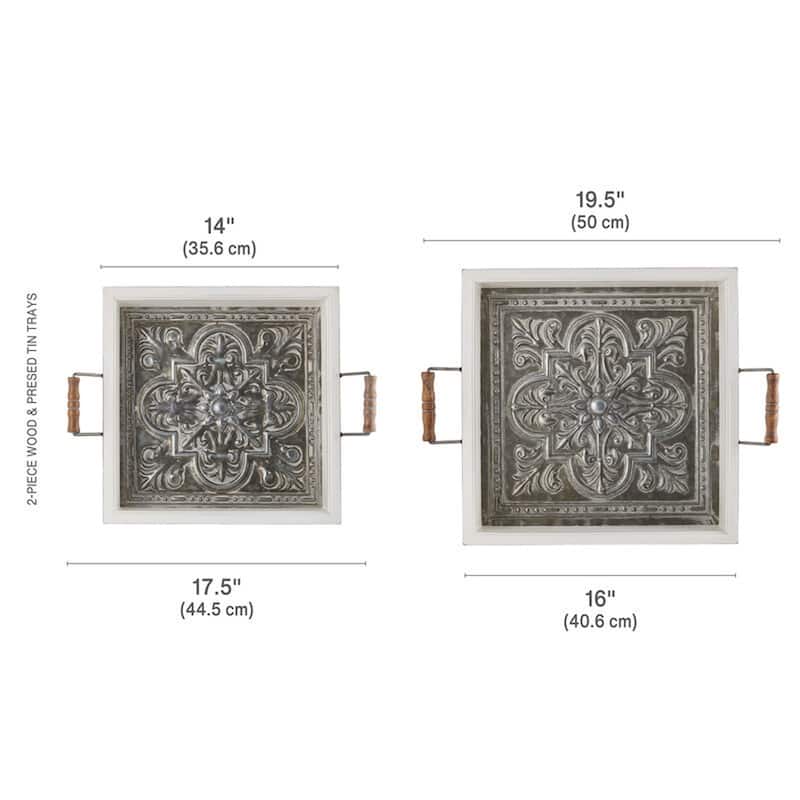 Elements Set of 2 Wood and Pressed Tin Trays