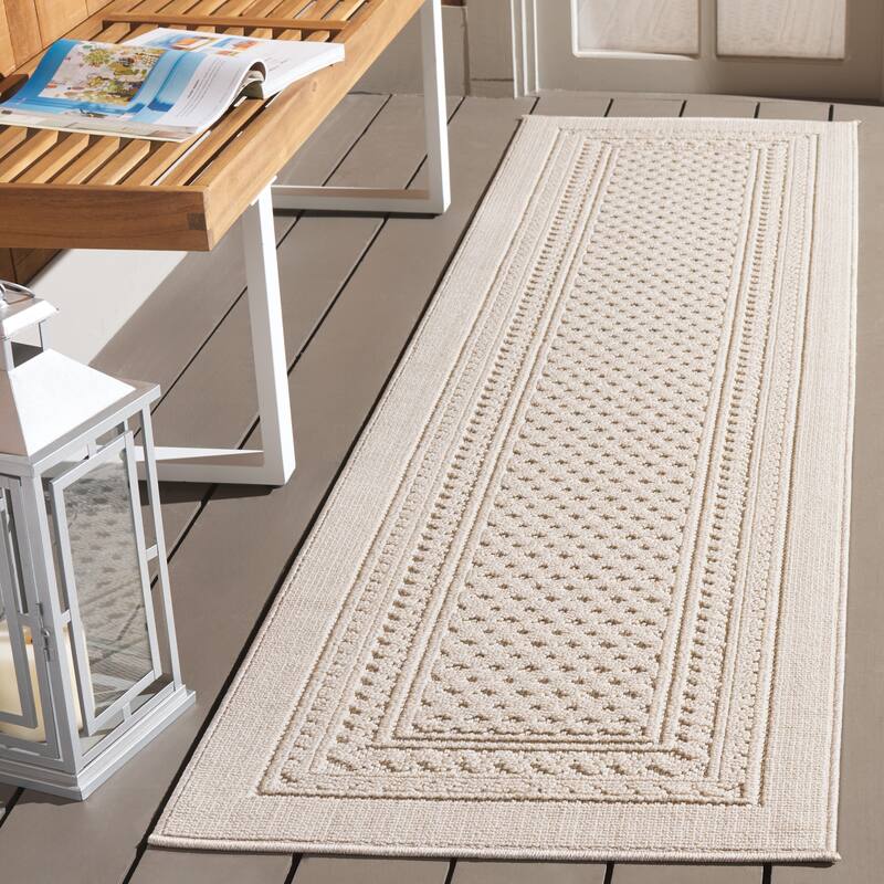 SAFAVIEH Global Annelee Indoor/Outdoor Washable Backyard Patio Rug - 2'2" x 8' Runner - Light Beige/Ivory