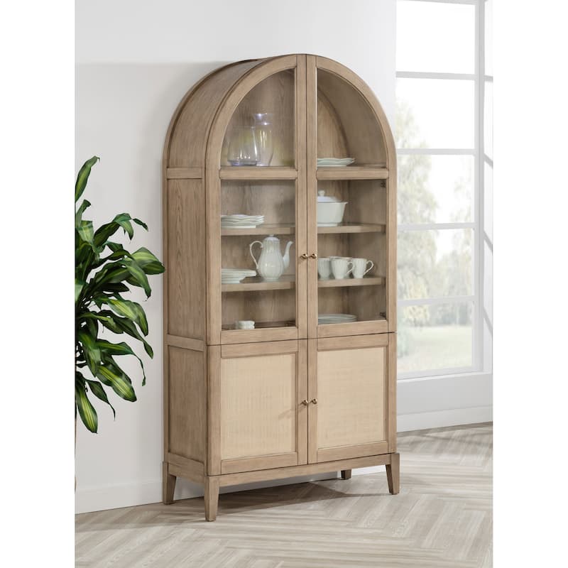 Kailani 4-Door Cane Dining Vitrine Display Cabinet Beige Oak - N/A