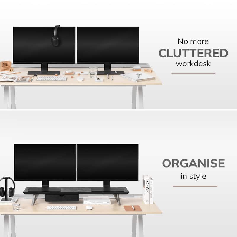 Jani Wood Monitor Stand Riser Desk - Ergonomic Design Stand, Desktop Organizer Table for Home, Office Workspace, Gaming Desk