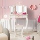 preview thumbnail 1 of 8, Costway Kid Vanity Set Wooden Makeup Table Stool Tri-Folding Mirror - See Details Pink/White - See Details