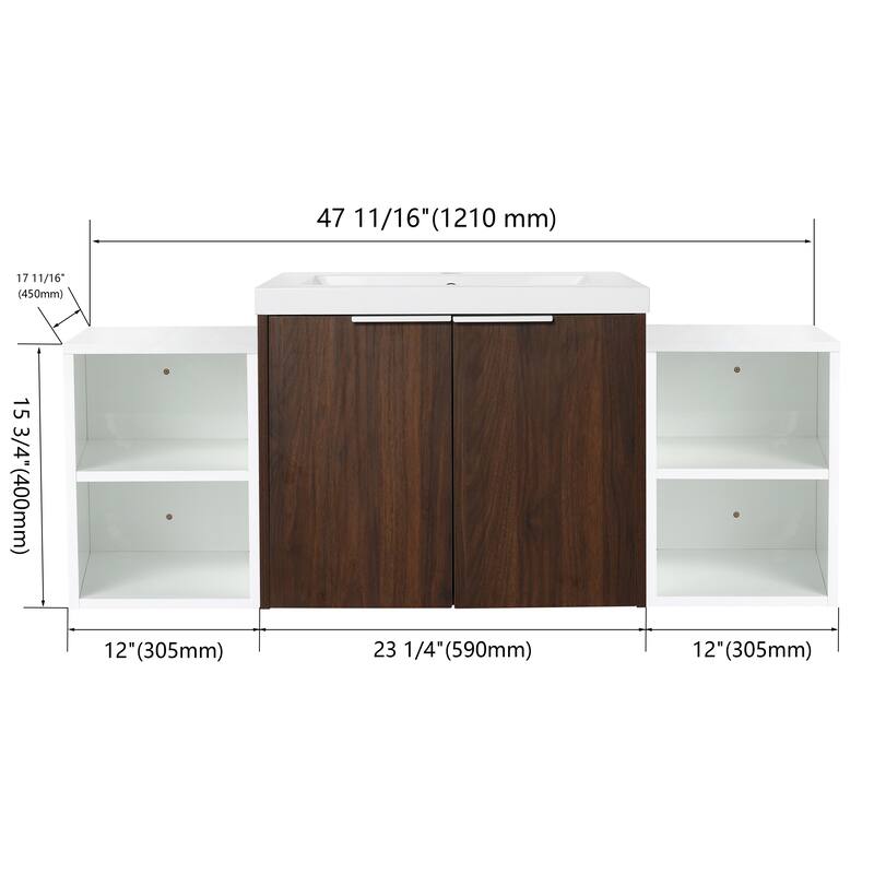 48" Modern Wall-Mounted Bathroom Vanity with Double Soft-Close Doors, Resin Sink, Eco-Friendly Plywood