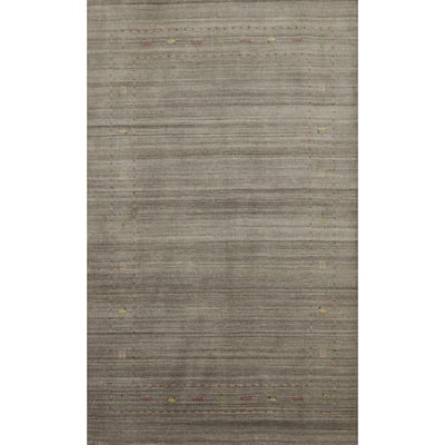 Hand Knotted Oriental 100% Wool Carpet Tribal Animal Pictorial Greys & Charcoal Gabbeh Area Rug - 7' 9'' X 5' 1''