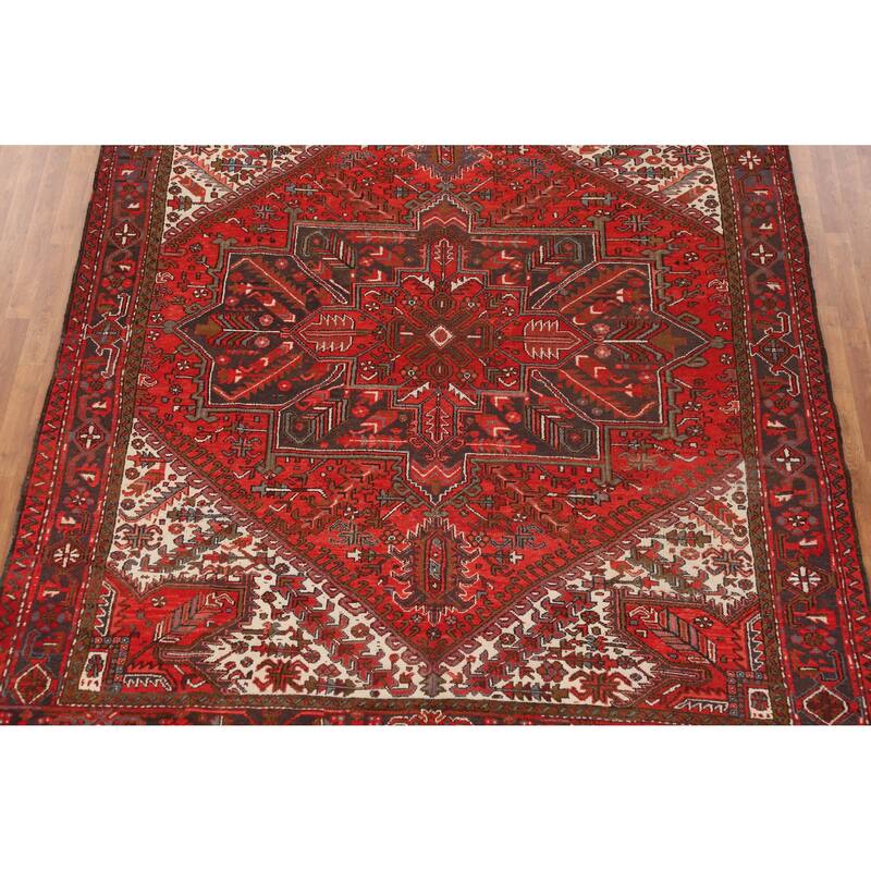 Hand Knotted Oriental 100% Wool Carpet Traditional Medallion Red Heriz Area Rug - 11' 3'' X 8' 5''