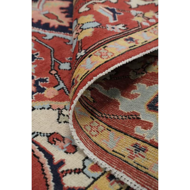 Hand Knotted Oriental 100% Wool Carpet Traditional Medallion Oranges & Rust Heriz (serapi) Area Rug - 9' 0'' X 6' 0''