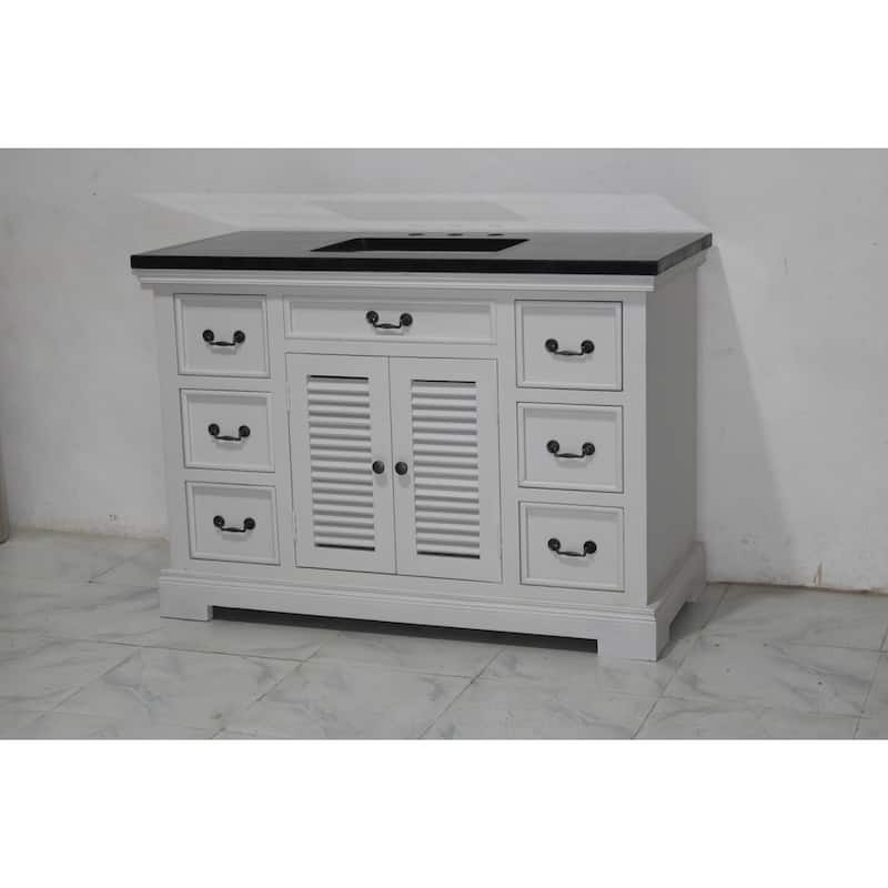 48" Two Door, Single Vanity in White finish and Black granite top