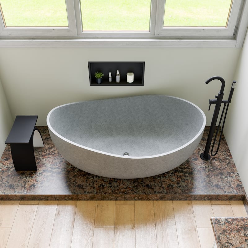 ALFI brand 63" Solid Concrete Gray Matte Oval Bathtub