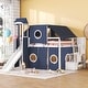 preview thumbnail 15 of 26, Twin/Full House Loft Bed with Slide and Tent, Wood Playhouse Loft Bed Bed Frame with Slide, Tower and Ladders for Boys & Girls Blue - Full