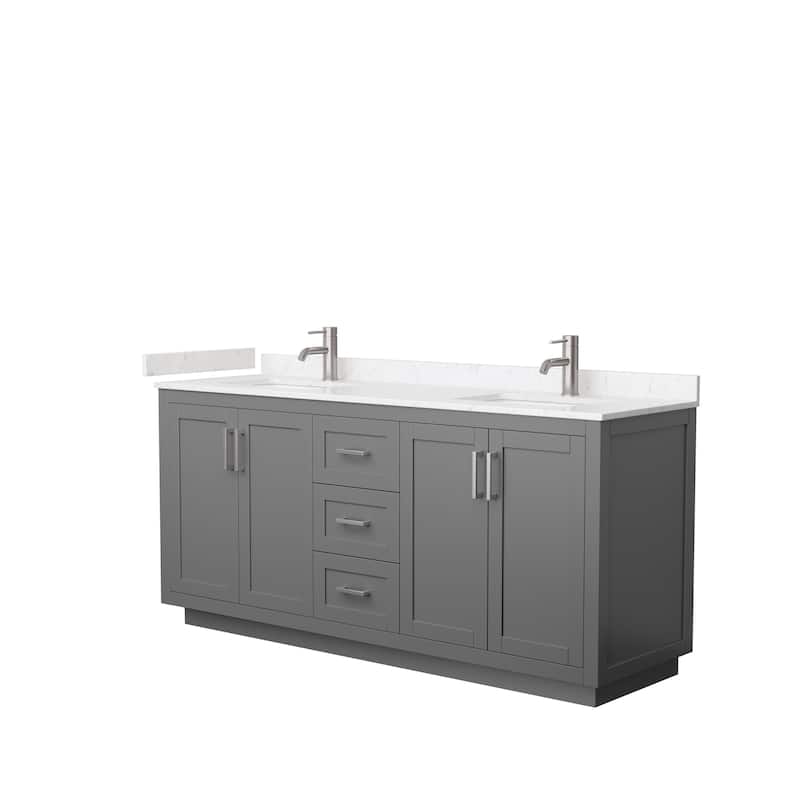 Miranda Double Vanity Set, Cultured Marble Top, No Mirror - 72-Inch Double - Dark Gray, Nickel Trim,Carrara Cultured Marble Top