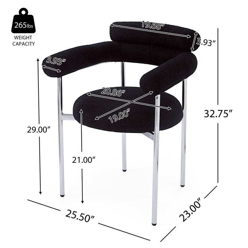 Modern Set of 2 Dining Chairs with Armrests, Padded Seat Backrest, Metal Legs for Dining Room Living Room and Café