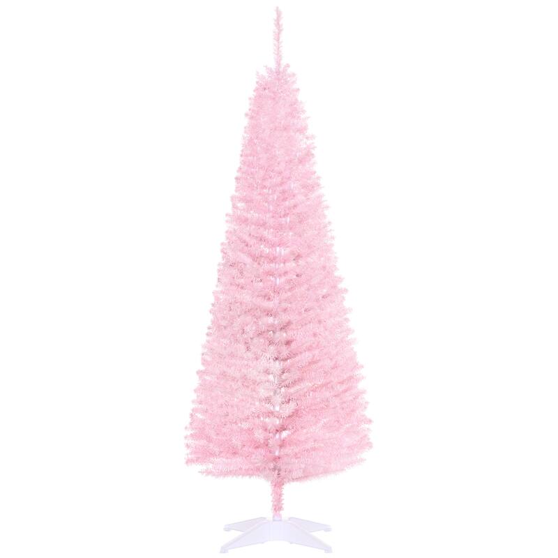 HOMCOM 5' Unlit Artificial Pencil Christmas Tree, Slim Xmas Tree with Foldable Metal Stand - 4.91 ft