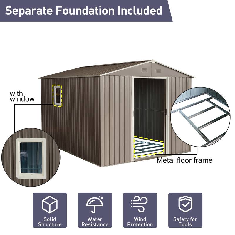 All-Weather Galvanized Rust-proof Metal Garden Shed with Lockable Sliding Doors Waterproof Storage Shed Tool Shed
