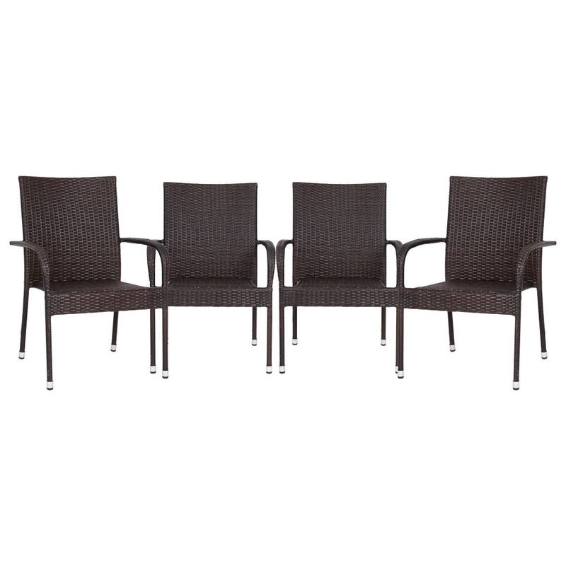 Indoor/Outdoor Stacking Steel Framed Wicker Dining Armchairs - 4 Pack