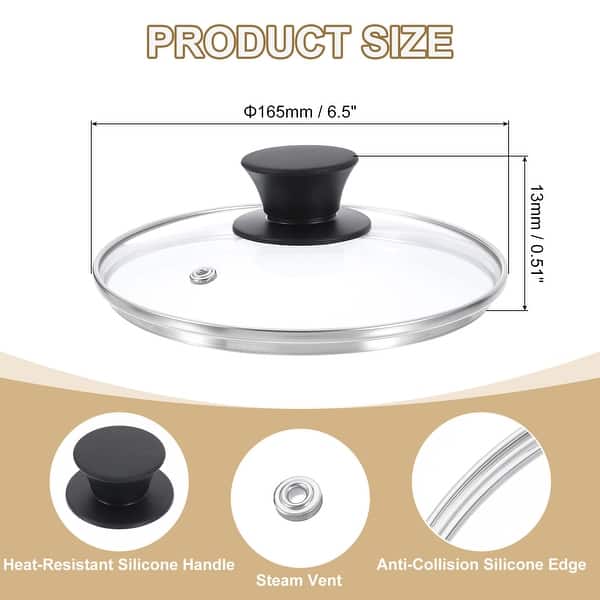 dimension image slide 1 of 8, 1 Pcs Universal Lid for Pot Cookware, Replacement Glass Pan Lids - Clear, Black