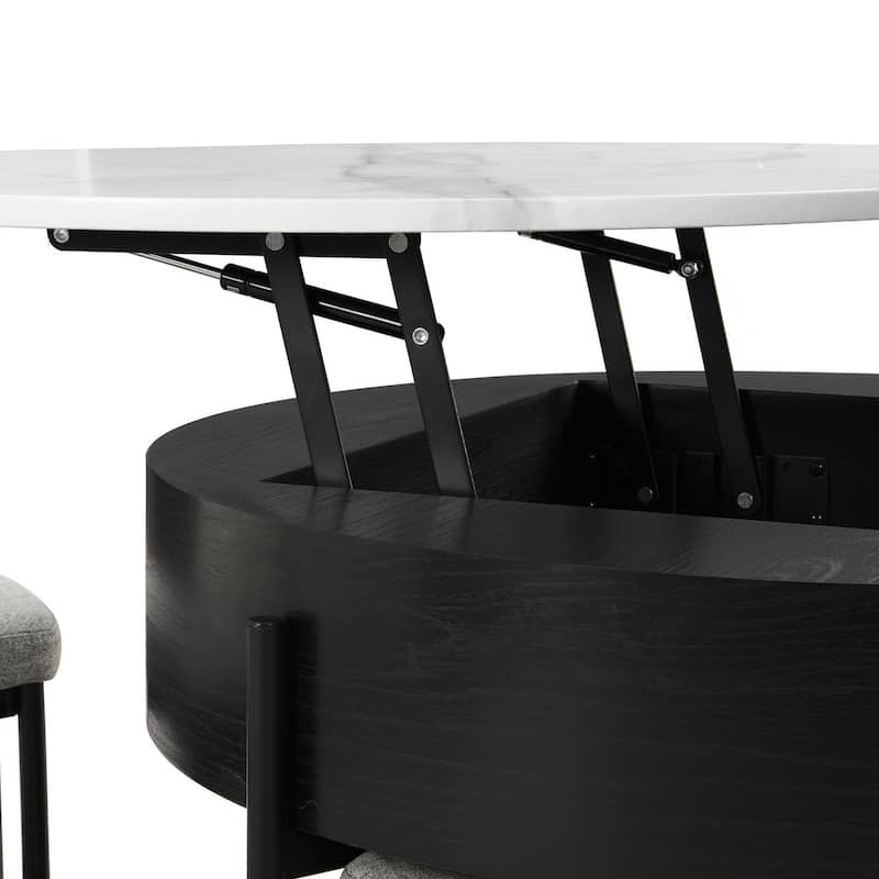 Round Coffee Table with Lift-Top & 3 Ottoman