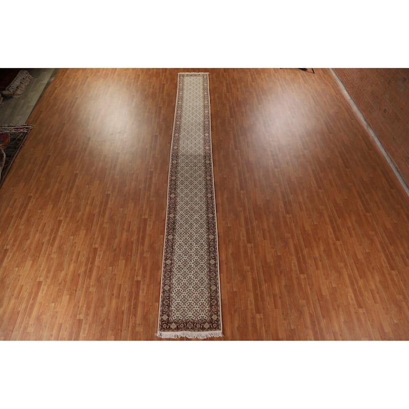 Hand Knotted Oriental 100% Wool Carpet Traditional Floral Beige & Ivories Tabriz Runner Rug - 20' 2'' X 2' 5''