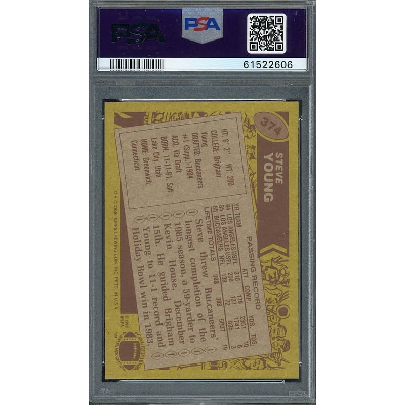 Steve Young 1986 Topps Football Rookie Card RC #374 Graded PSA 5 - 8'6" x 11'6"