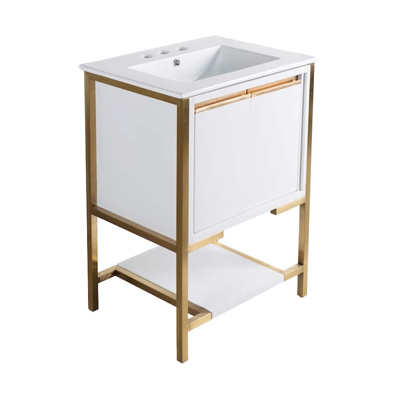 Marseille 24 In. White Bathroom Vanity With White, 3-Hole Ceramic Sink Top