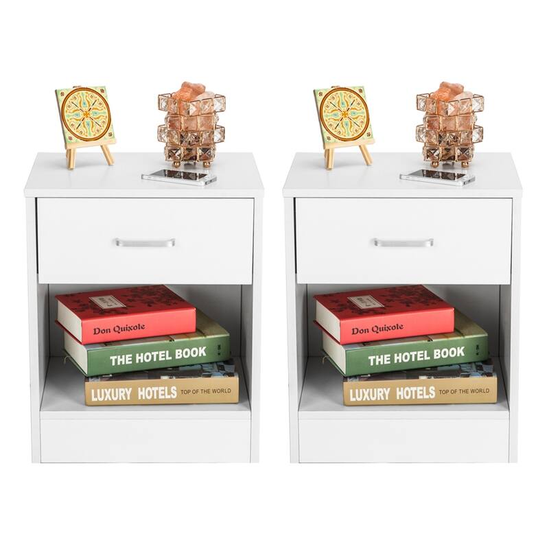 2pcs NightStands with Drawer, White Night Stands