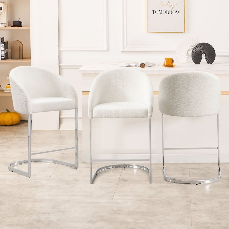 26" Fabric Upholstered Counter Height Bar Stools with Arms - 37" H x 22.4" W x 22" D - Set of 3 - Cream White
